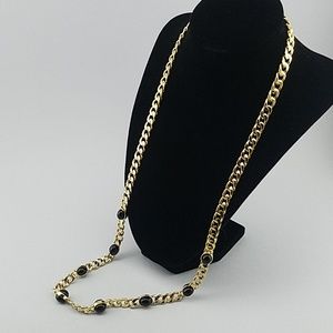 EUC Monet Large gold chain necklace black bead 14"